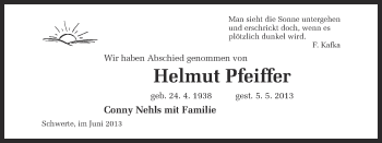 Traueranzeige von Helmut Pfeiffer von Ruhr Nachrichten