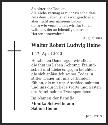 Traueranzeige von Walter Robert Ludwig Heine von Ruhr Nachrichten
