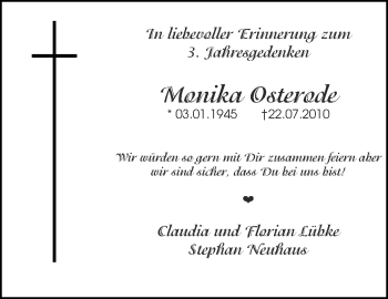 Traueranzeige von Monika Osterode von Ruhr Nachrichten