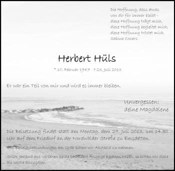 Traueranzeige von Herbert Hüls 