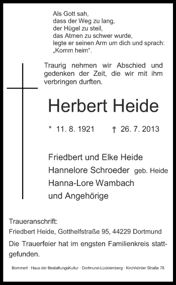 Traueranzeige von Herbert Heide von Ruhr Nachrichten