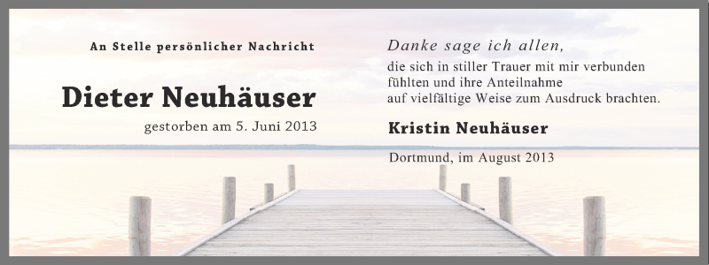  Traueranzeige für Dieter Neuhäuser vom 17.08.2013 aus Ruhr Nachrichten