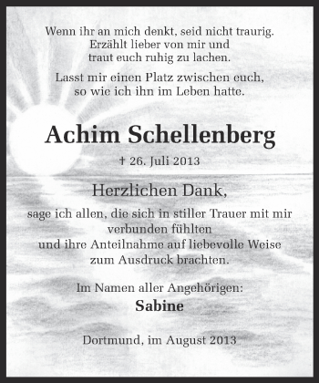 Traueranzeige von Achim Schellenberg von Ruhr Nachrichten
