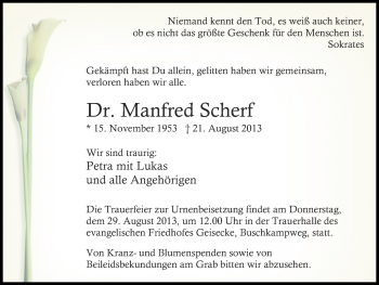 Traueranzeige von Manfred Scherf von Ruhr Nachrichten