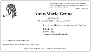 Traueranzeige von Anne-Marie Grüne von Ruhr Nachrichten