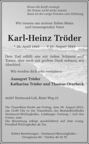 Traueranzeige von Karl-Heinz Tröder von Ruhr Nachrichten