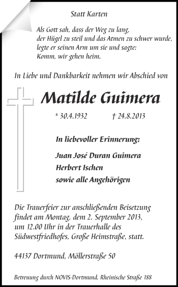 Traueranzeige von Matilde Guimera von Ruhr Nachrichten