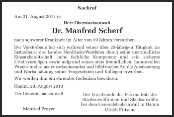 Traueranzeige von Manfred Scherf von Ruhr Nachrichten