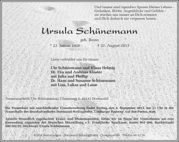 Traueranzeige von Ursula Schünemann von Ruhr Nachrichten