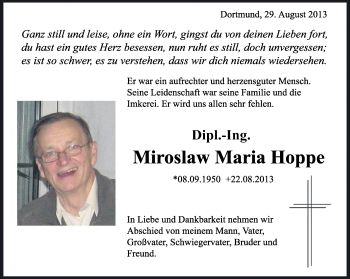 Traueranzeige von Miroslaw Maria Hoppe von Ruhr Nachrichten