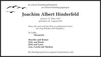 Traueranzeige von Joachim Alberg Hinderfeld von Ruhr Nachrichten