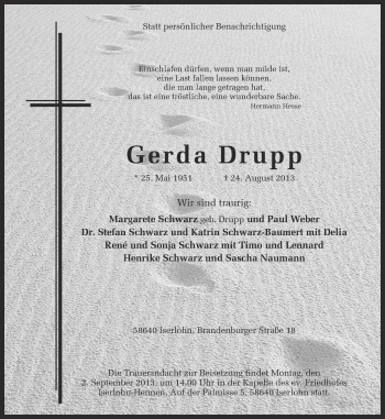 Traueranzeige von Gerda Drupp von Ruhr Nachrichten