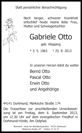 Traueranzeige von Gabriele Otto von Ruhr Nachrichten