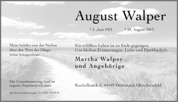 Traueranzeige von August Walper von Ruhr Nachrichten