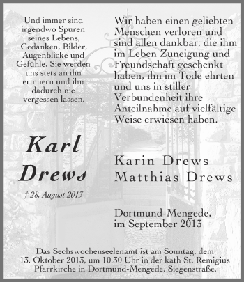 Traueranzeige von Karl Drews von Ruhr Nachrichten