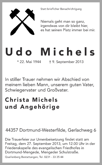 Traueranzeige von Udo Michels von Ruhr Nachrichten
