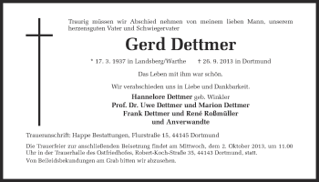 Traueranzeige von Gerd Dettmer von Ruhr Nachrichten