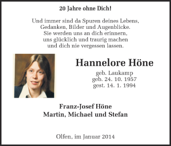 Traueranzeige von Hannelore Höhne von Ruhr Nachrichten