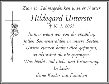 Traueranzeige von Hildegard Unterste von Ruhr Nachrichten