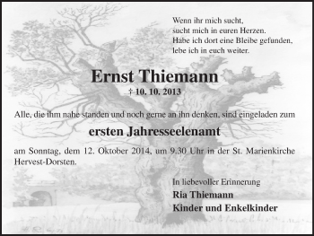 Traueranzeige von Ernst Thiemann von Ruhr Nachrichten und Dorstener Zeitung