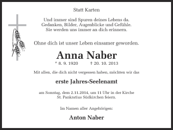 Traueranzeige von Anna Naber von Ruhr Nachrichten