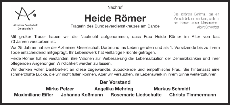  Traueranzeige für Heide Römer vom 07.11.2014 aus Ruhr Nachrichten