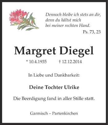 Traueranzeige von Margret Diegel von Ruhr Nachrichten