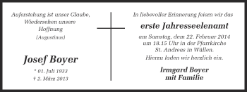 Traueranzeige von Josef Boyer von Münstersche Zeitung und Münsterland Zeitung