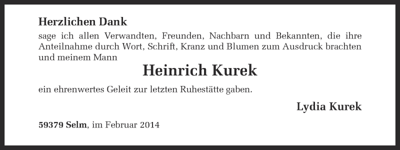 Traueranzeigen Von Heinrich Kurek Sich Erinnernde 5710