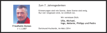 Traueranzeige von Friedhelm Domes von Ruhr Nachrichten