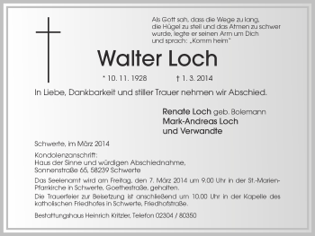 Traueranzeige von Walter Loch von Ruhr Nachrichten
