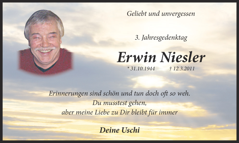  Traueranzeige für Erwin Niesler vom 12.03.2014 aus Ruhr Nachrichten und Halterner Zeitung