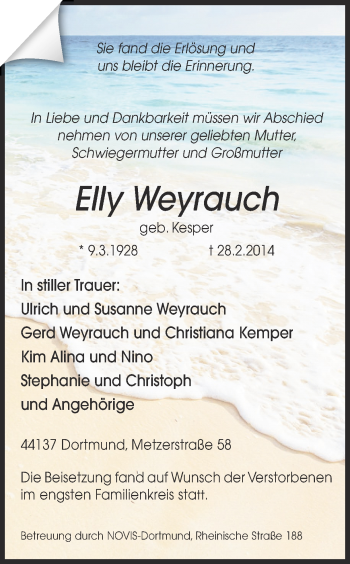 Traueranzeige von Elly Weyrauch von Ruhr Nachrichten