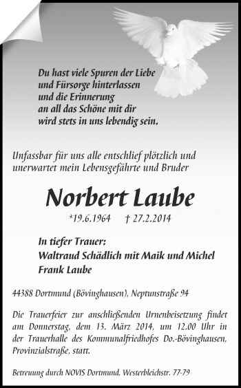 Traueranzeige von Norbert Laube von Ruhr Nachrichten