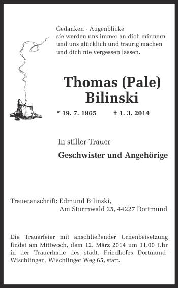 Traueranzeige von Thomas Bilinski von Ruhr Nachrichten