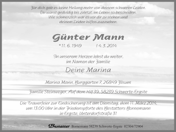 Traueranzeige von Günter Mann von Ruhr Nachrichten