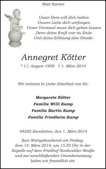Traueranzeige von Annegret Kötter 