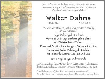 Traueranzeige von Walter Daluns von Ruhr Nachrichten