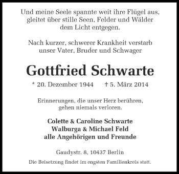 Traueranzeige von Gottfried Schwarte 