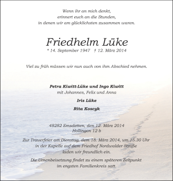 Traueranzeige von Friedhelm Lüke 