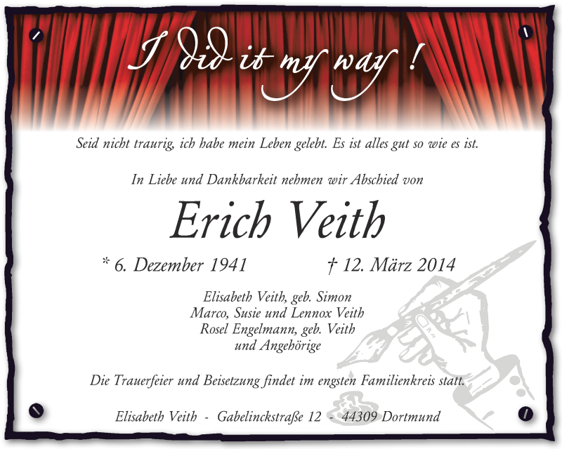  Traueranzeige für Erich Veith vom 19.03.2014 aus Ruhr Nachrichten