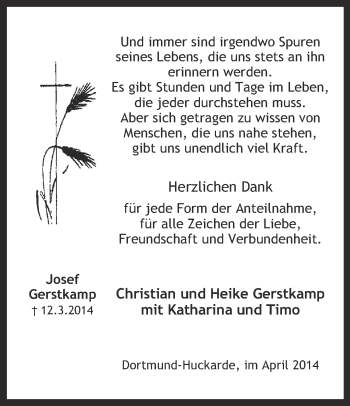 Traueranzeige von Josef Gerstkamp von Ruhr Nachrichten