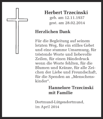 Traueranzeige von Herbert Trzecinski von Ruhr Nachrichten