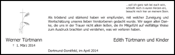 Traueranzeige von Werner Türtmann von Ruhr Nachrichten