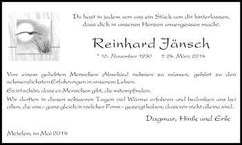 Traueranzeige von Reinhard Jänsch 