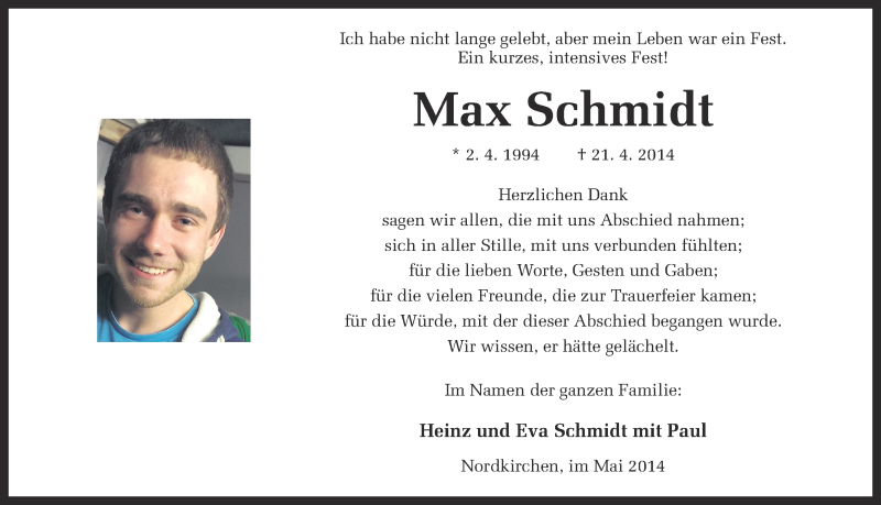  Traueranzeige für MAX SCHMIDT vom 24.05.2014 aus Ruhr Nachrichten