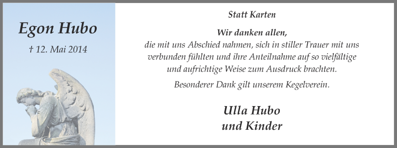  Traueranzeige für Egon Hubo vom 26.06.2014 aus Ruhr Nachrichten und Halterner Zeitung