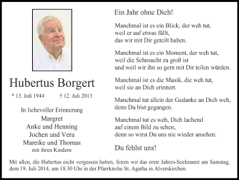 Traueranzeige von Hubertus Borgert von Münstersche Zeitung und Grevener Zeitung
