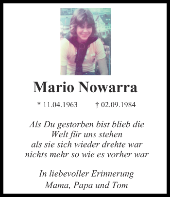 Traueranzeige von Mario Nowarra von Ruhr Nachrichten