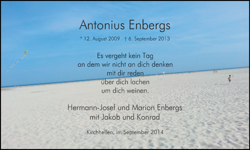  Traueranzeige für Antonius Enbergs vom 05.09.2014 aus Ruhr Nachrichten und Dorstener Zeitung